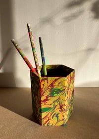 Image 1 of Pink & Yellow Hand-marbled Hexagonal Pencil Pot
