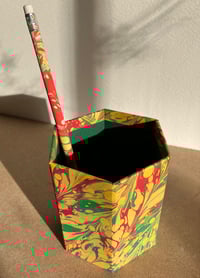 Image 2 of Pink & Yellow Hand-marbled Hexagonal Pencil Pot