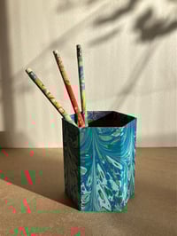 Image 1 of Blue & Silver Hand-Marbled Pencil Pot