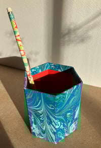 Image 2 of Blue & Silver Hand-Marbled Pencil Pot