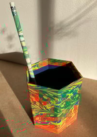 Image 2 of Red, Green & Yellow Hand-Marbled Pencil Pot