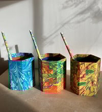 Image 4 of Red, Green & Yellow Hand-Marbled Pencil Pot