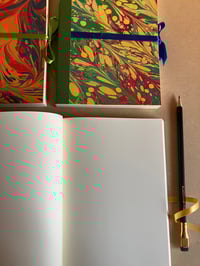 Image 2 of Large Red, Blue & Yellow Hand-Marbled Plain Notebook 