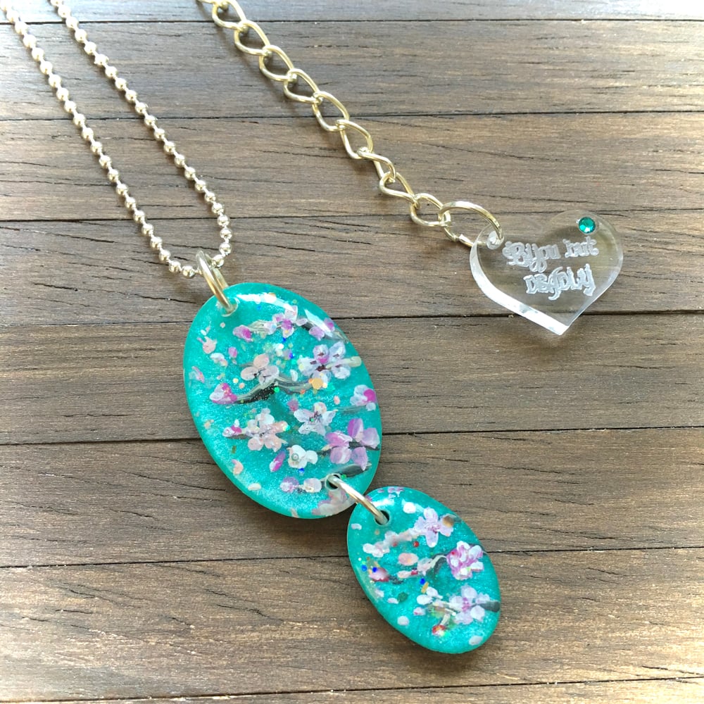 Cherry Blossom Turquoise Double Drop Necklace
