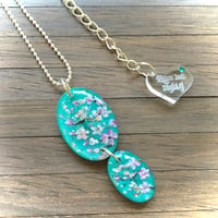 Image 4 of Cherry Blossom Turquoise Double Drop Necklace