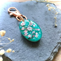 Image 4 of Cherry Blossom on Teal Abstract Resin Pendant