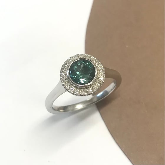 Image of Tourmaline + diamond bezel halo