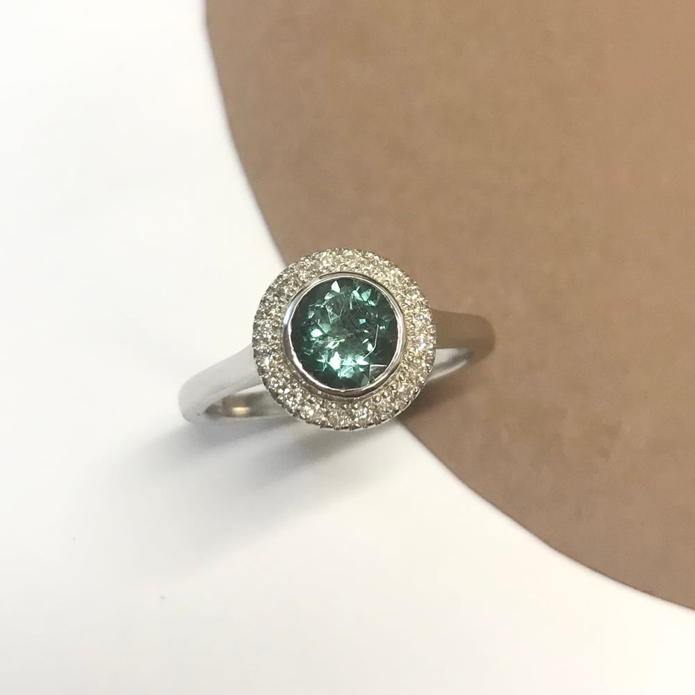 Image of Tourmaline + diamond bezel halo