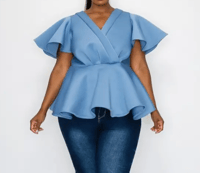 Denim Blues Peplum Top-Curves of Sashay