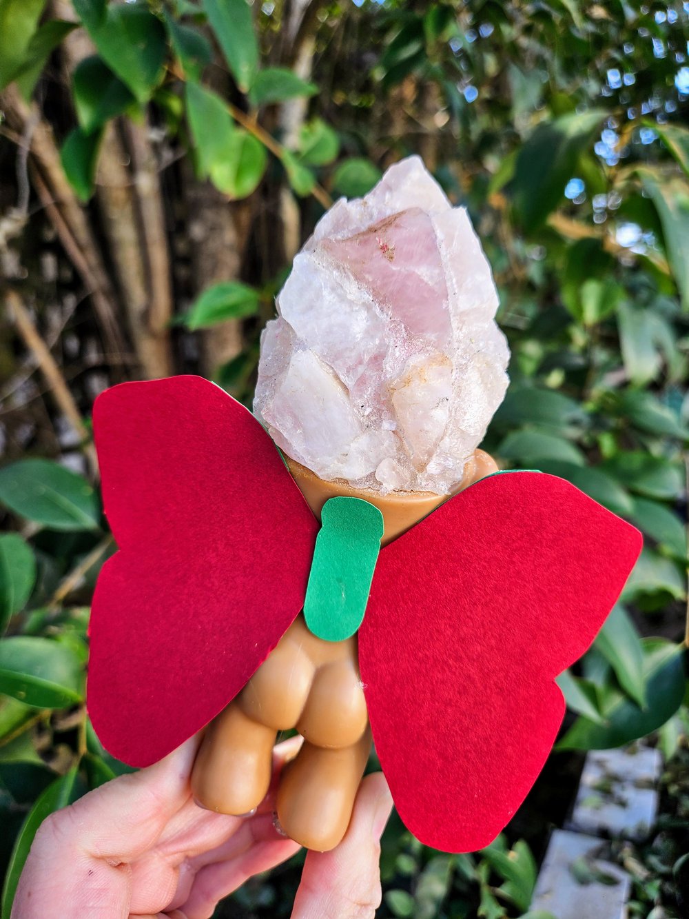 Strawberry Rose Quartz Butterfly 6"