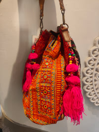 Image 5 of Slouch bag embellished afghan charms pink
