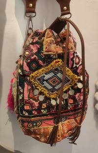 Image 4 of Slouch bag embellished afghan charms pink