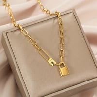 Image 1 of 18K Gold Plated Lock Necklace