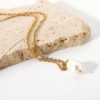 Image 1 of 18K Gold Plated Single Pearl Necklace