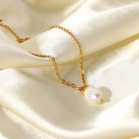 Image 2 of 18K Gold Plated Single Pearl Necklace