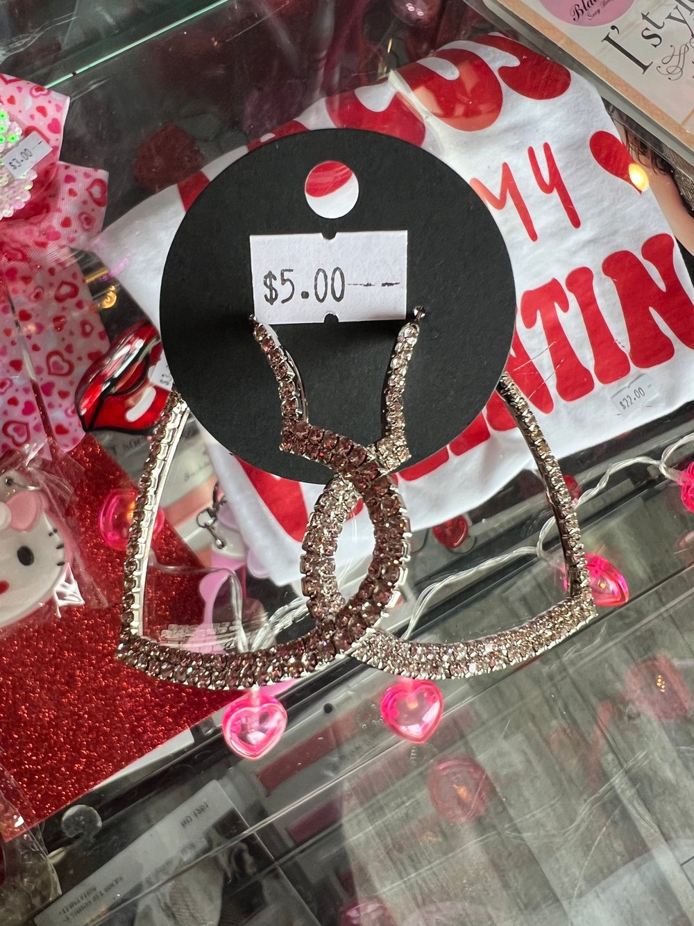 Rhinestone hoop heart earrings 