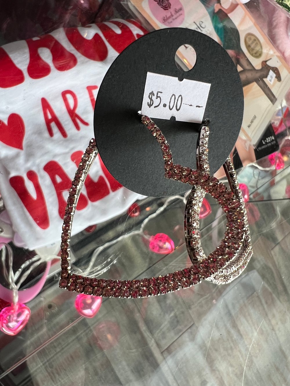 Rhinestone hoop heart earrings 