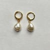 glass pearl nugget huggie hoop earrings