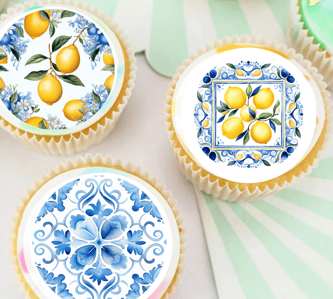 15 Pre-Cut Blue and white Italian/Positano Watercolour Tiles and Lemons Theme