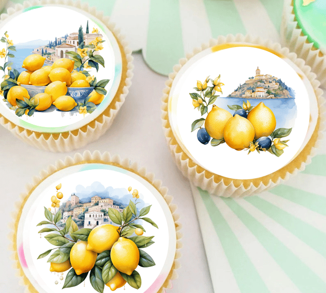 15 Pre-Cut Blue and white Italian/Positano Watercolour Tiles and Lemons Theme