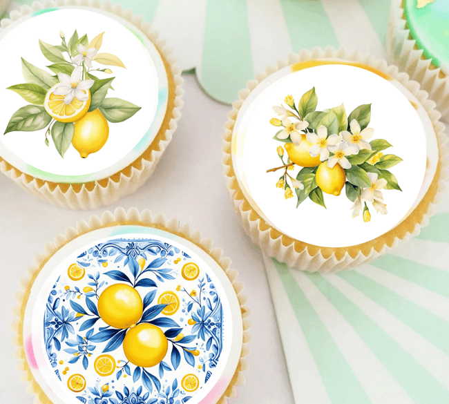 15 Pre-Cut Blue and white Italian/Positano Watercolour Tiles and Lemons Theme