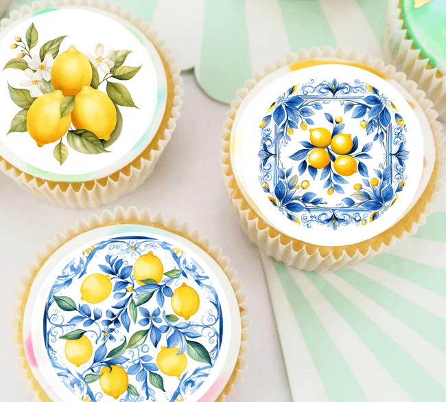 15 Pre-Cut Blue and white Italian/Positano Watercolour Tiles and Lemons Theme