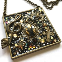 Image 1 of Metal Rocks Large Square Music Rocks Bronze Pendant * SAMPLE £25*