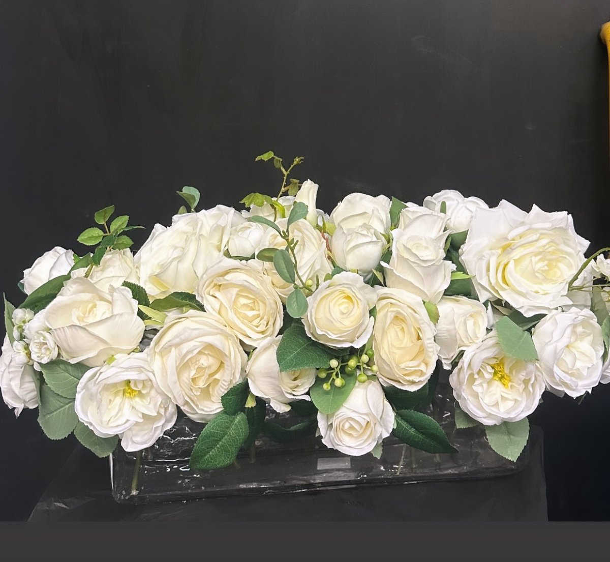 Image of NEW - Rectangular vase with roses and peonies