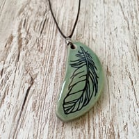 Image 2 of Jade Green Feather Ceramic Pendant/Necklace