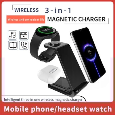 Image of 30W 3 in 1 Wireless Charger Stand for iPhone 15 14 13 12 Samsung Galaxy Apple Watch 7 8 9 Airpods Pr