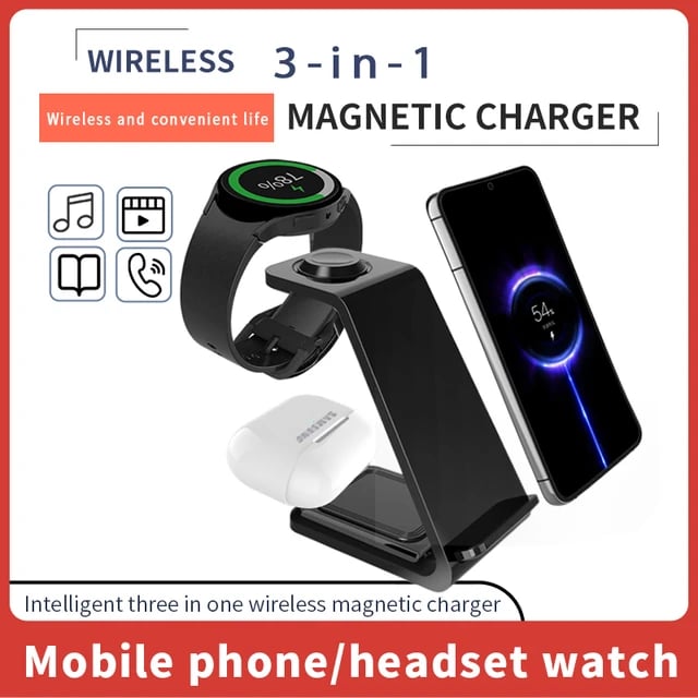 Image of 30W 3 in 1 Wireless Charger Stand for iPhone 15 14 13 12 Samsung Galaxy Apple Watch 7 8 9 Airpods Pr