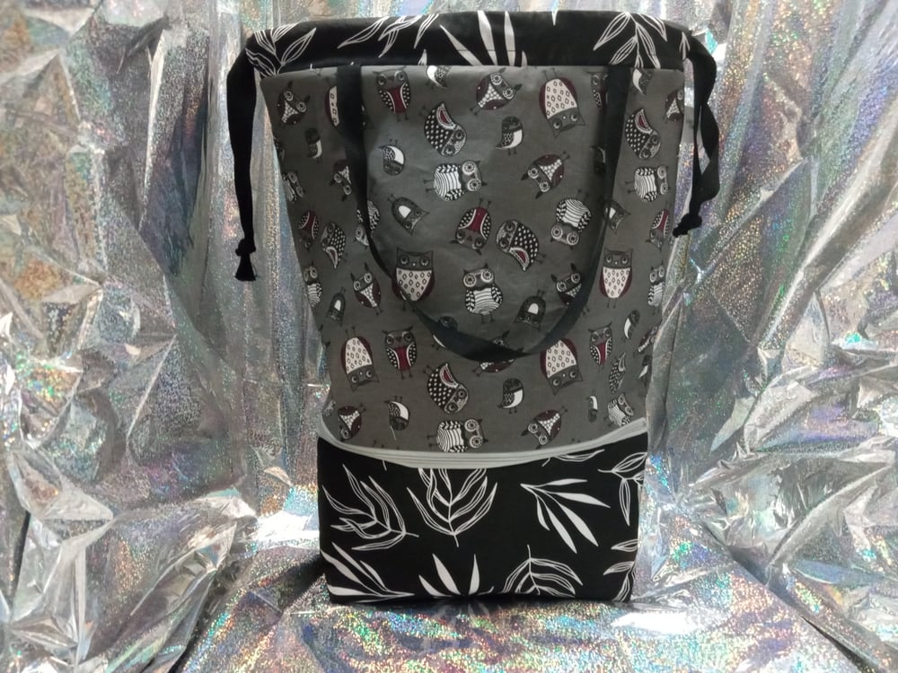 Image of Whimsical Grey Owl Medium Double Decker Project Bag