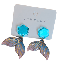 Image 2 of Blue Mermaid Tail Earrings