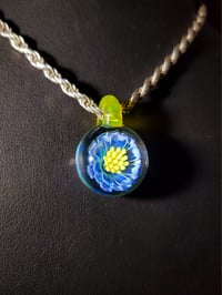 Image 1 of Blue daisy  flower pendant, layered color pedals with yellow opal pollin dots & bale.