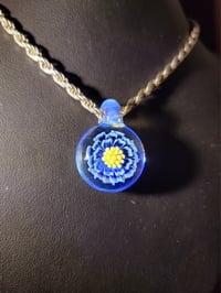 Image 1 of Blue daisy flower pendant yellow center