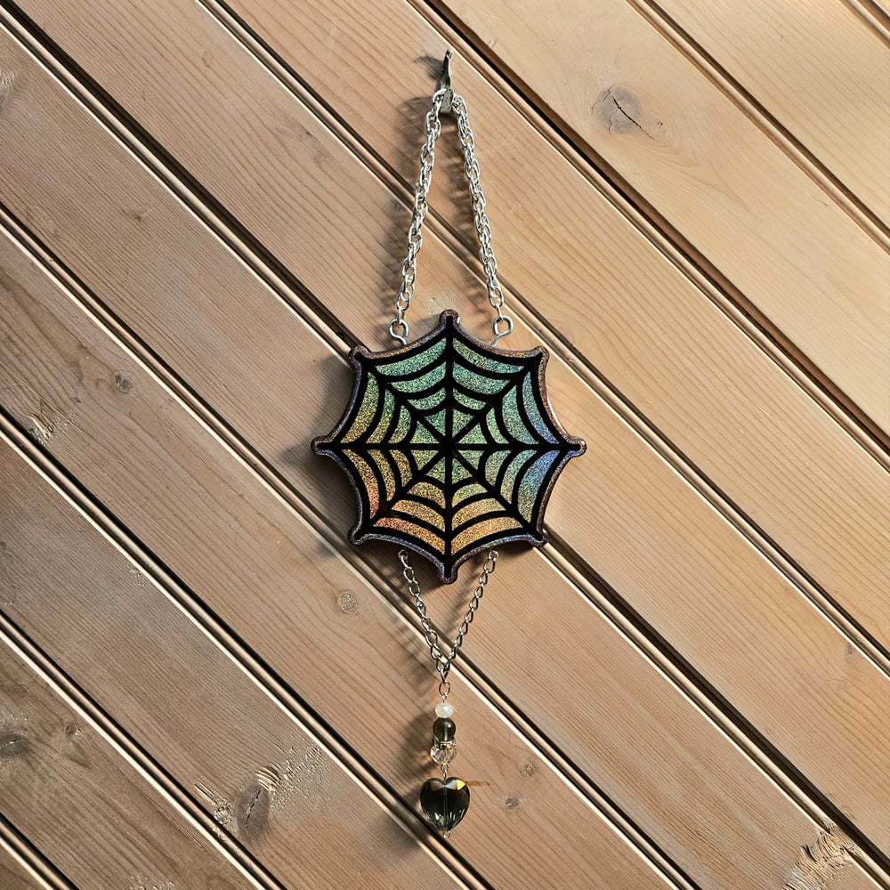 Image of Baby Pink Holographic "Caught in my web" Wall Art