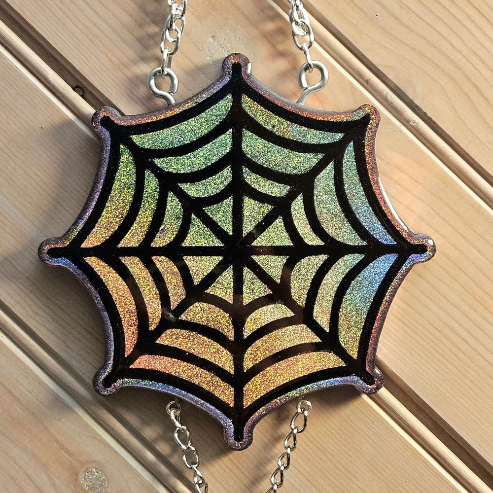Image of Baby Pink Holographic "Caught in my web" Wall Art