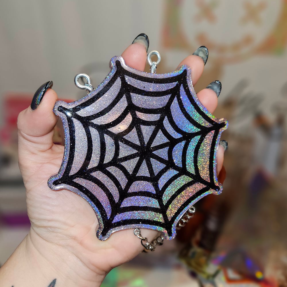 Image of Baby Pink Holographic "Caught in my web" Wall Art