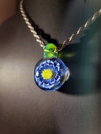 Image 1 of Layered color blue daisy pendant with sea slyme bale