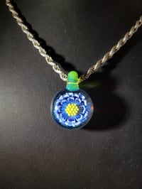 Image 2 of Layered color blue daisy pendant with sea slyme bale