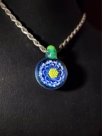 Image 3 of Layered color blue daisy pendant with sea slyme bale