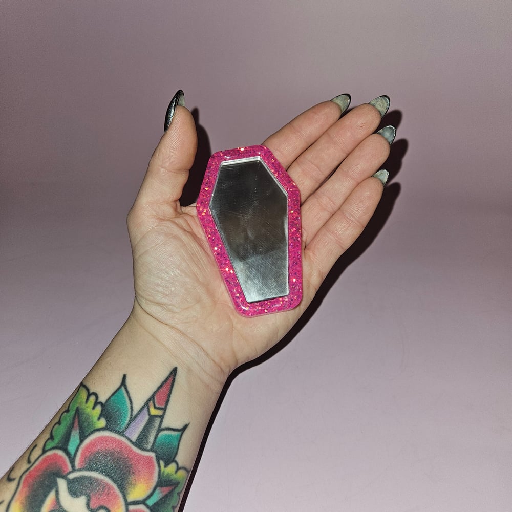 Image of Neon Pink Mini Coffin Mirror