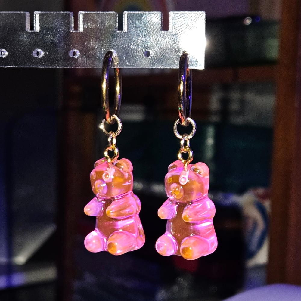 Image of Neon Pink Gummy Bear Earrings