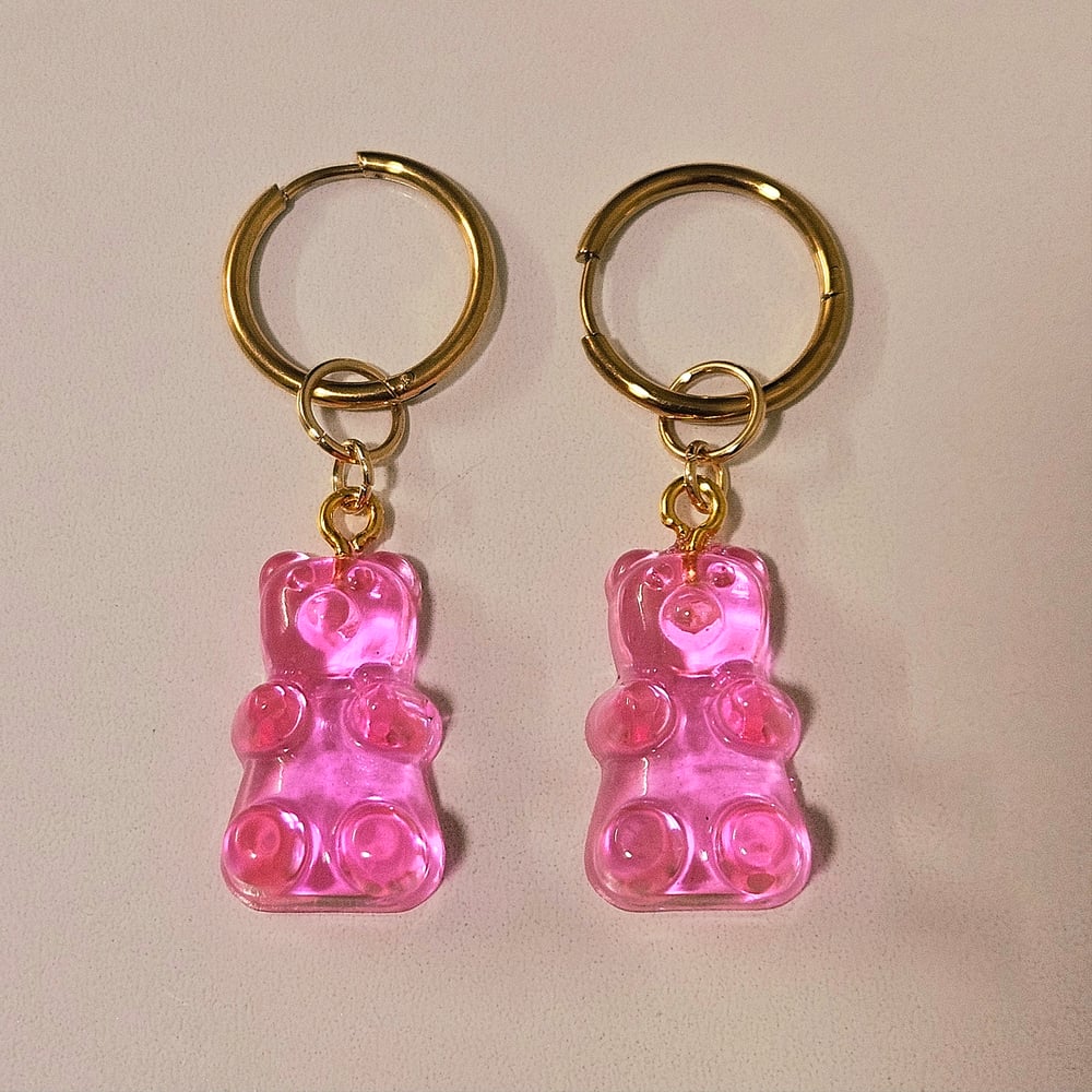 Image of Neon Pink Gummy Bear Earrings