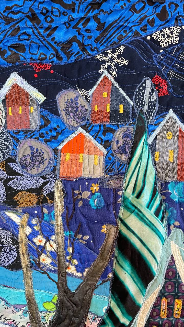 "Winter stars", 84x59 cm, art quilt painting Image 3