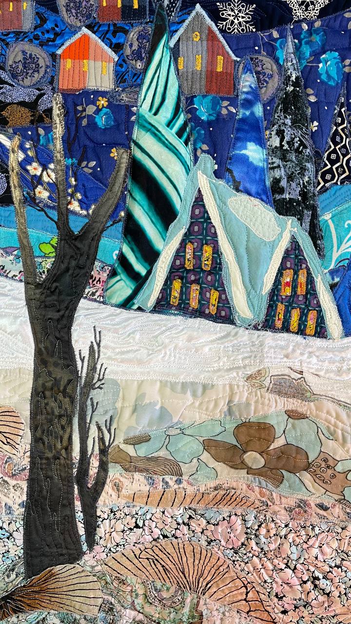 "Winter stars", 84x59 cm, art quilt painting Image 4