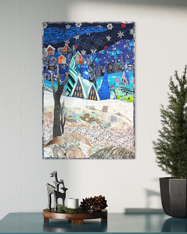 "Winter stars", 84x59 cm, art quilt painting