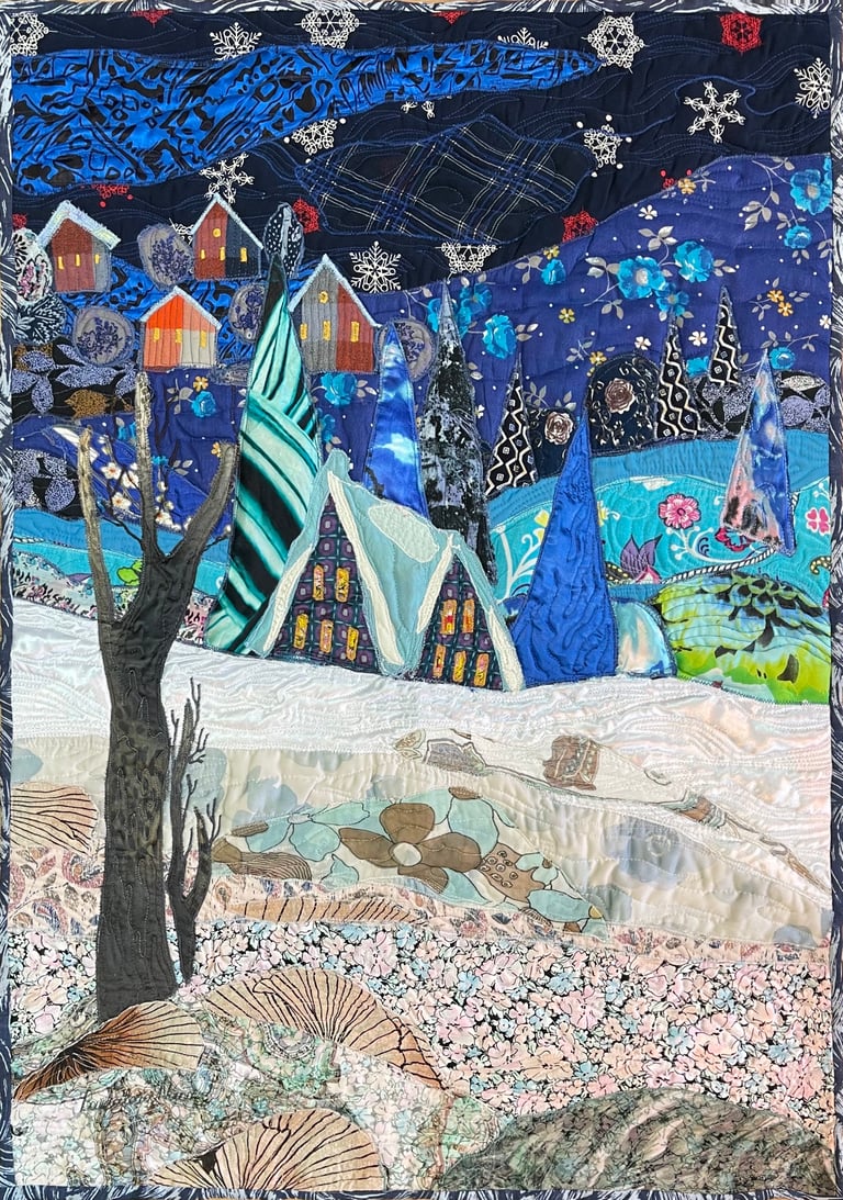 "Winter stars", 84x59 cm, art quilt painting Image 2