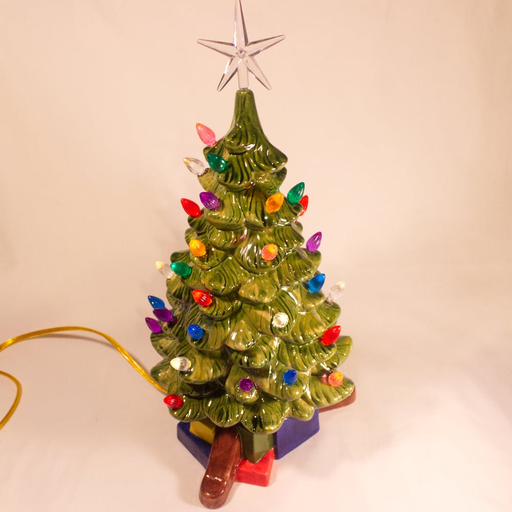 Image of Light up Vintage Mold Tree with Presents Base