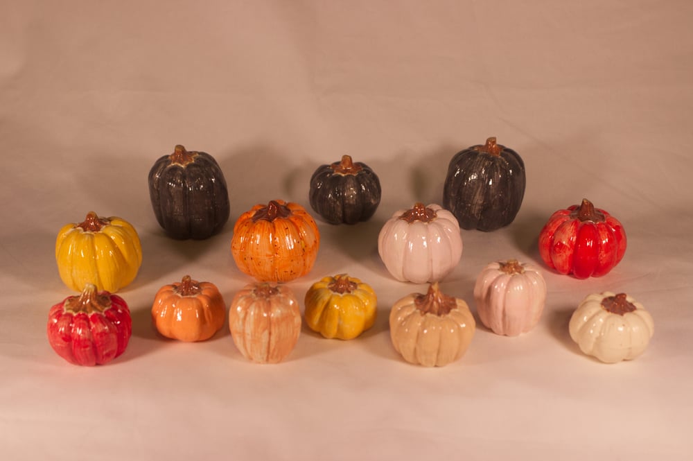 Image of Set of 7 Ceramic Mini Decorative Pumpkins